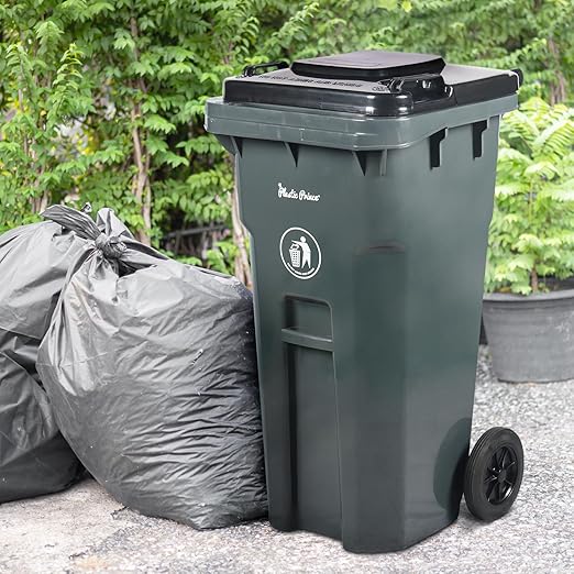 32 Gallon Trash Can with Wheels Outdoor Trash Can with Wheels and Lid Heavy-Duty Trash Bin for Plastic Outside Garbage Can Wheeled Gray for Home Hospitals Restaurants Offices