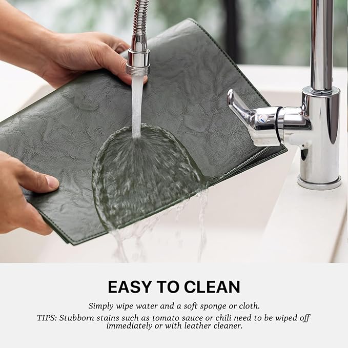 Faux Leather Placemats Set of 12 Vinyl Washable Wipeable Table Mats for Kitchen Dining Table Heat Resistant Waterproof Indoor/Outdoor Placemats Non-Slip Easy Clean Place Mats (Olive Green)