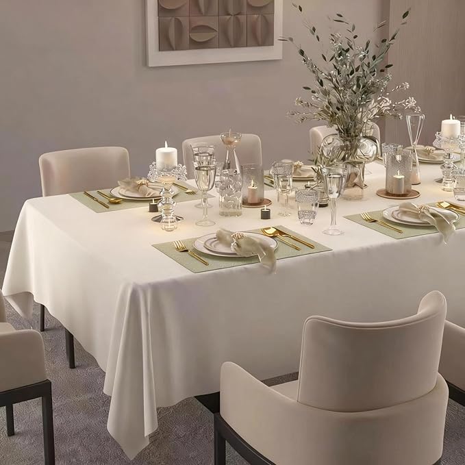 Table Cloth Rectangle Tables Decor 84''x60'' - Waterproof Plain Weave Fabric Table Cover, Wrinkle and Stain Resistant Tablecloth for Kitchen Dining Room Party - Cream