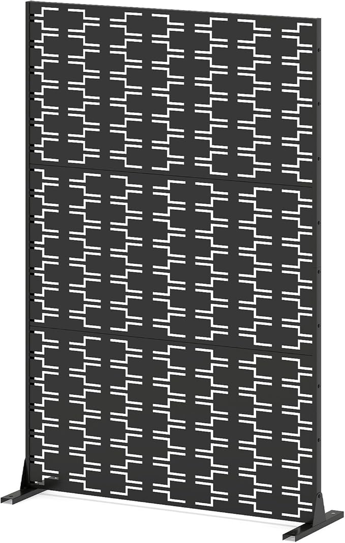 Giantex Metal Privacy Screen 72''H x 48''W, Powder-Coated Decorative Outdoor Fence Panel, Wall Divider for Room Separation, Freestanding Patio Divider for Garden, Balcony & Yard (Brick Pattern)