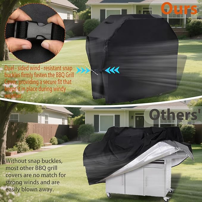 Grill Cover 58 inch BBQ Grill Cover Reinforced Corners & Windproof Clips Outdoor Grade 210D Fabric for Weber LX300, Dyna-Glo, Monument Grills Outdoor Furniture Covers