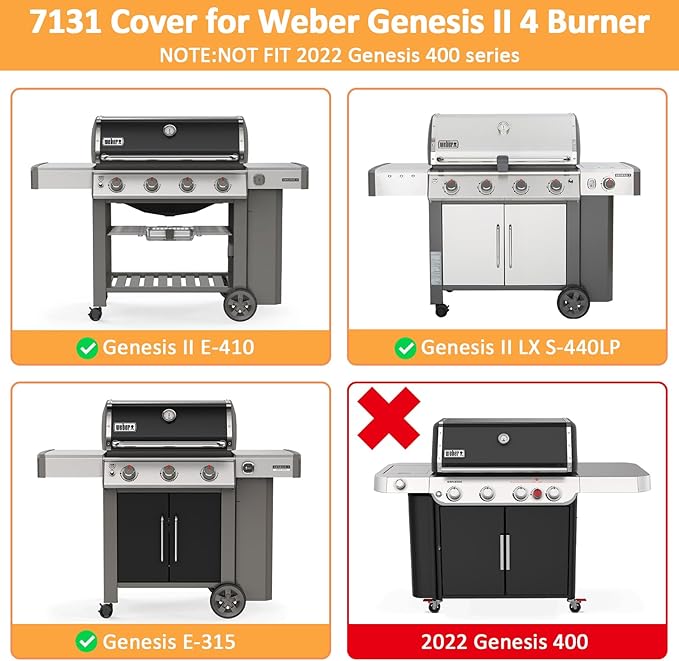 Grill Cover for Weber Genesis II 400 Series, 4 Burner Waterproof Cover for 7131 Weber Genesis II LX 400 Series Summit 400 Grills Cover, 65 Inch BBQ Outdoor Cover for Genesis2 Grill