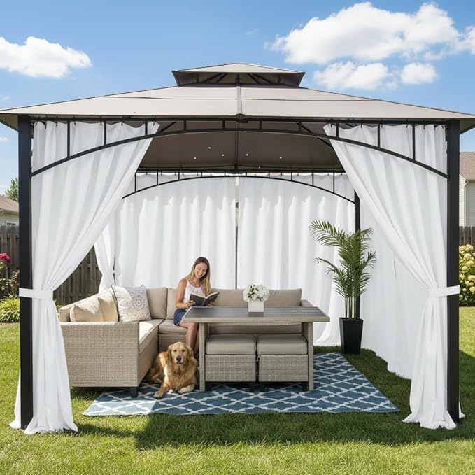 HolidayIdeas Waterproof Patio Outdoor Curtains with Rod Pocket 8 Panels- UV & Privacy Protect Weatherproof Gazebo Outdoor Drapes for Porch, Balcony, Apartment, Sliding Glass Door, White, 54x95 Inch