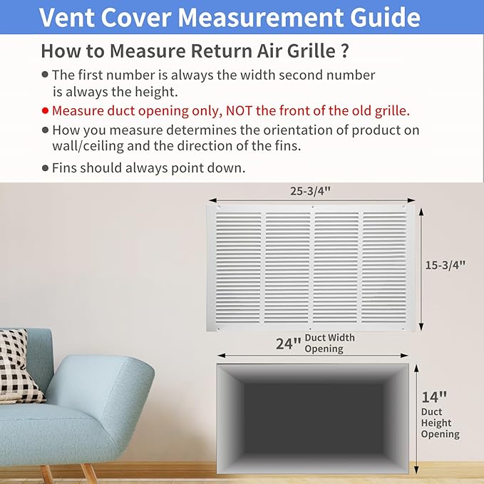 24"W x 14"H [Duct Opening Size] Steel Return Air Grille, Air Return Vent Cover for Ceiling and Sidewall - HVAC Air Vent Covers - [Outer Dimensions: 25.75"W x 15.75"H]