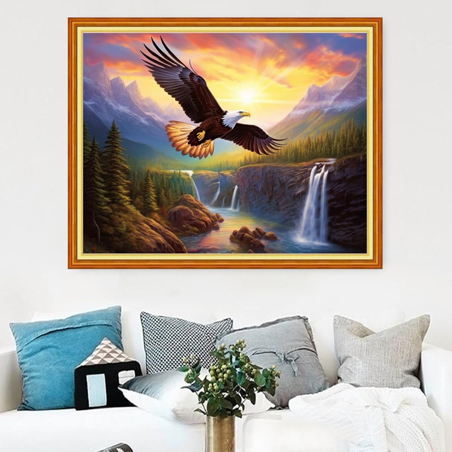 Magxvouy Cross Stitch Kits Stamped Full Range of Embroidery Kits,Cross Stitch Patterns Needlework Kits for Beginners 11CT Printed Kits&Eagle Sunrise 16x20 inch