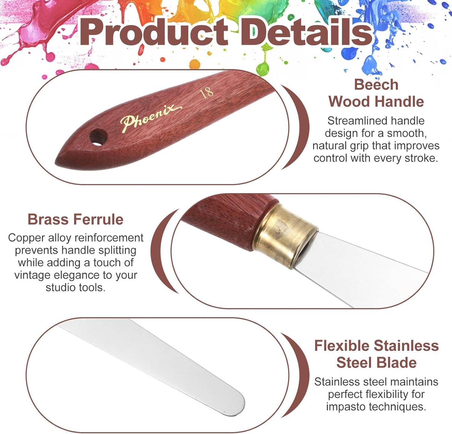 MECCANIXITY Pack of 1 Palette Knife No.18, 9.4" Long Palette Knives with Stainless Steel Flexible Spatula Pallet Knife and Wood Handle for Scraping, Mixing, Oil Acrylic Painting Canvas