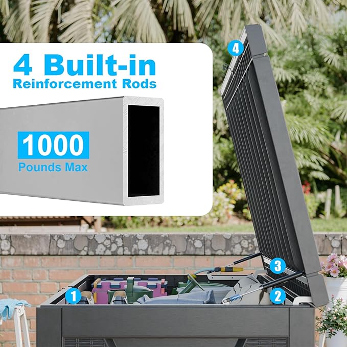 320 Gallon Large Deck Box,Resin Outdoor Storage Box with Lockable for Patio Furniture, Pool Accessories, Garden Tools Waterproof Outside Storage Box, Black
