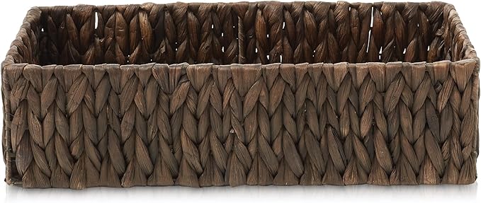 Casafield Set of 2 Bathroom Storage Baskets, Espresso - Water Hyacinth, 16" W x 6.75" D x 4.25" H, Woven Toilet Tank Topper Bins for Organizing Tissues, Toilet Paper, Toiletries, Shelves
