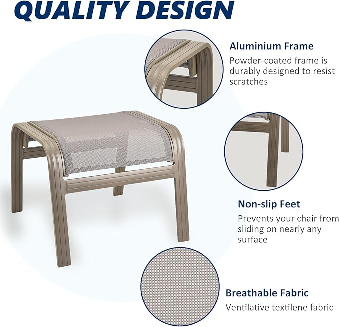Patio Dining Chairs Footstools Outdoor Aluminum Ottoman Assembled Footrest Side Table 2 Set Champagne