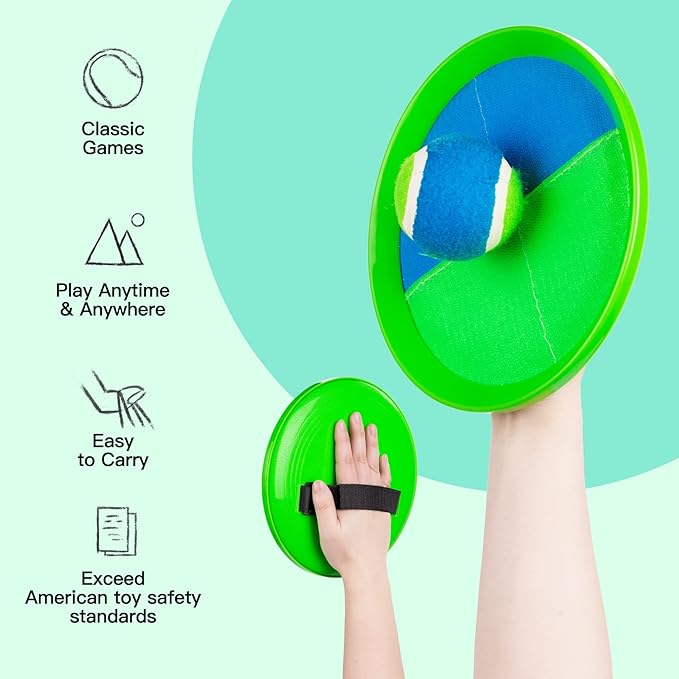 EVERICH TOY Upgraded Toss and Catch Ball Game Set, Kids Toy Stocking Stuffers for Boys Girls Ages 3-12, Includes 2 Paddles 2 Sticky Balls, Water-Resistant Indoor Outdoor Toy for Beach Pool Yard