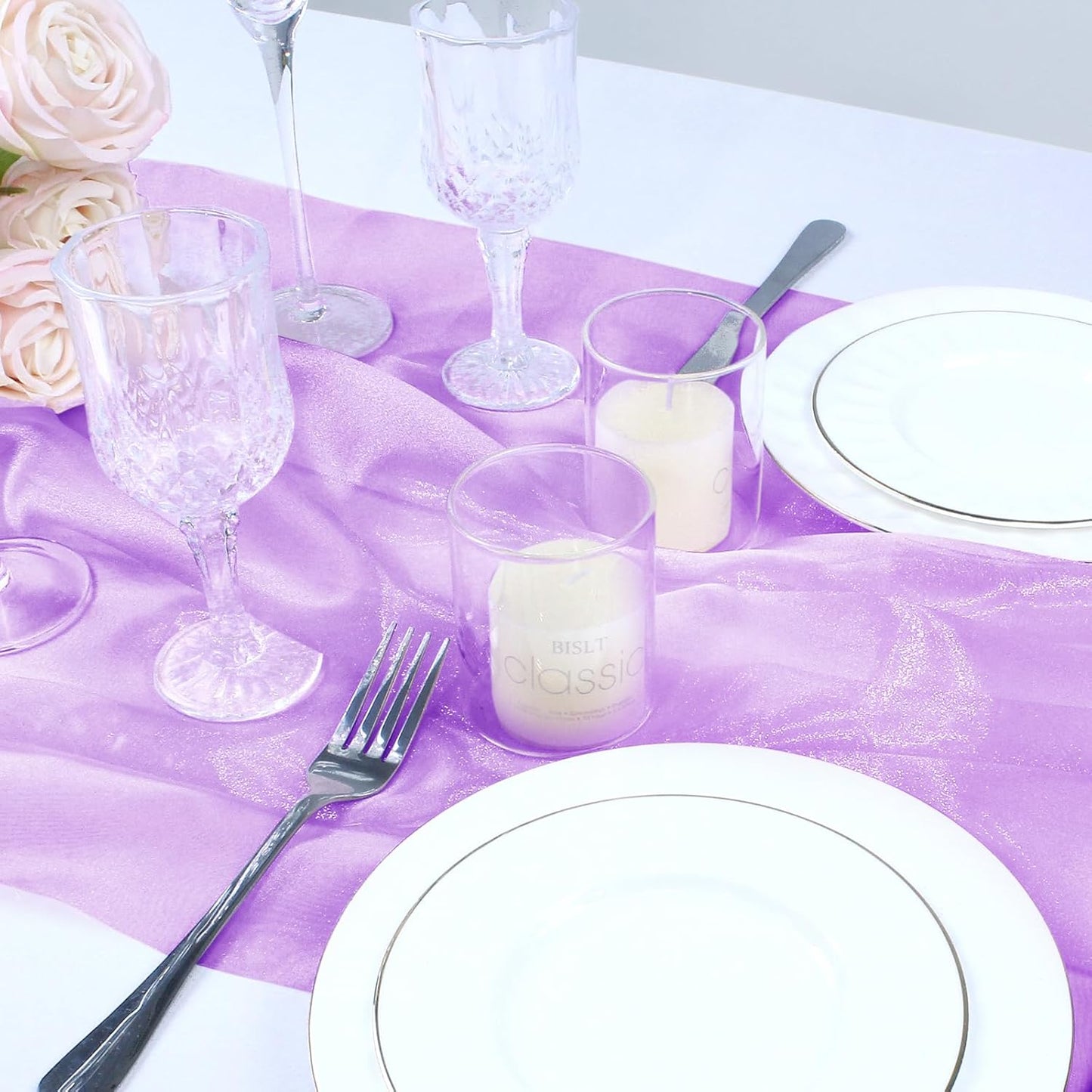 VACVELT Sheer Organza Fabric by The Yard, 60 Inch Wide Light Purple Organza Fabric Bolt Bridal Sheer Tulle Fabric, Silk Organza Fabric Roll for Wedding Party Decorations Backdrop Curtain (1 Yard)