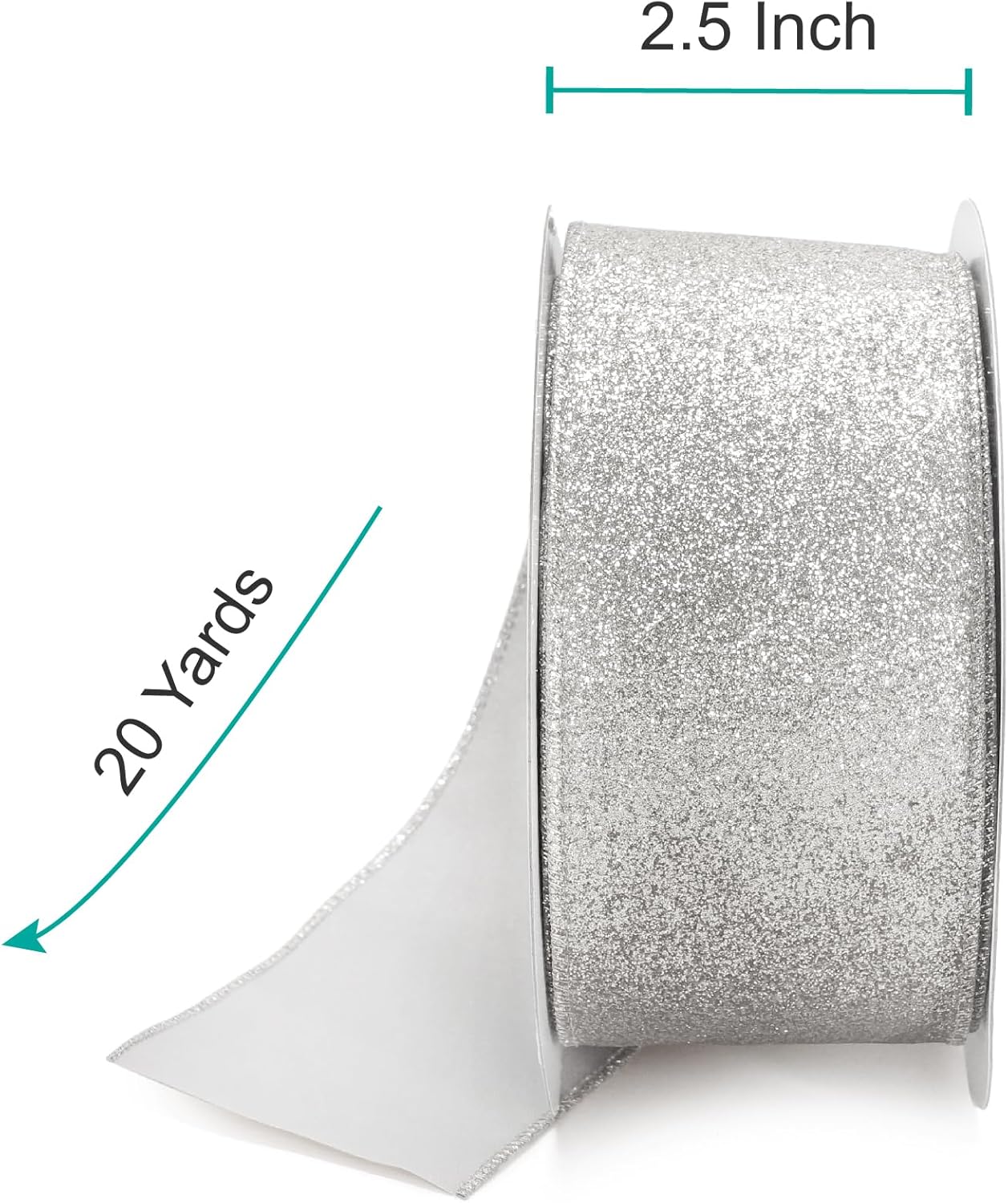 CT CRAFT LLC Glitter Wired Ribbon 2.5" x 20 Yards Silver for Christmas Home Decor Bow Gift Wrapping DIY Crafts Wreath