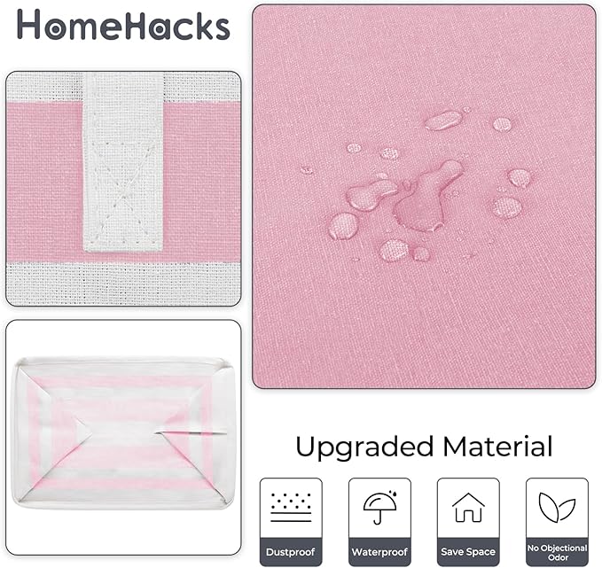 HomeHacks 2 Pack Large Laundry Baskets, Waterproof, Freestanding Laundry Hampers, Collapsible Clothes Hamper with Reinforced Handles in Laundry, College Dorm, Bathroom, Bedroom (Pink, 125Lx2)