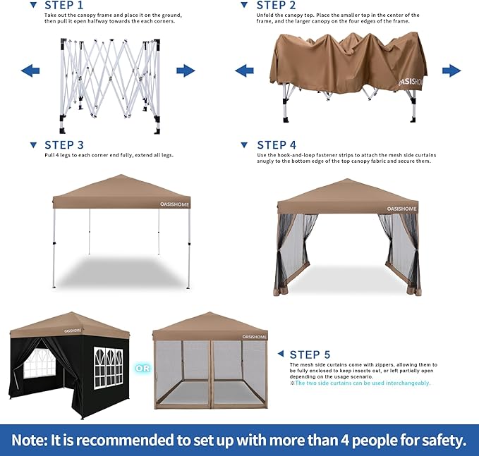 OASISHOME Pop-up Gazebo Instant Portable Canopy Tent 10'x10', with 2 Styles Sidewalls,Netting, Windows, Wheeled Bag, for Patio/Outdoor/Wedding Parties and Events