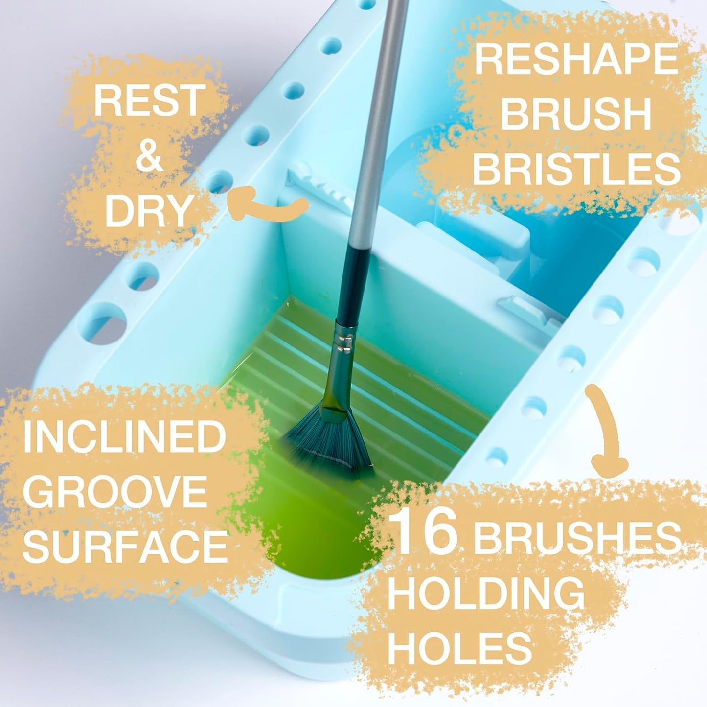 SEVENY Paint Brush Cleaner, Holder and Organizers with Palette,Trays & Rinser for Acrylic, Watercolor, and Water-Based Paints(Blue)