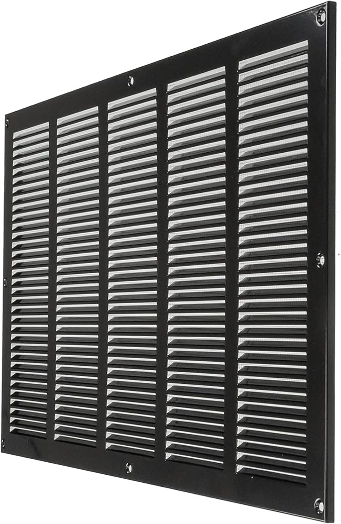 Repa Market Air Vent Cover 20x12 Inch (Outer Dimensions) Black Galvanized Steel Louvered Grill Cover with Mesh Screen/Wall or Ceiling Vent/HVAC Register for Indoor and Outdoor Ventilation