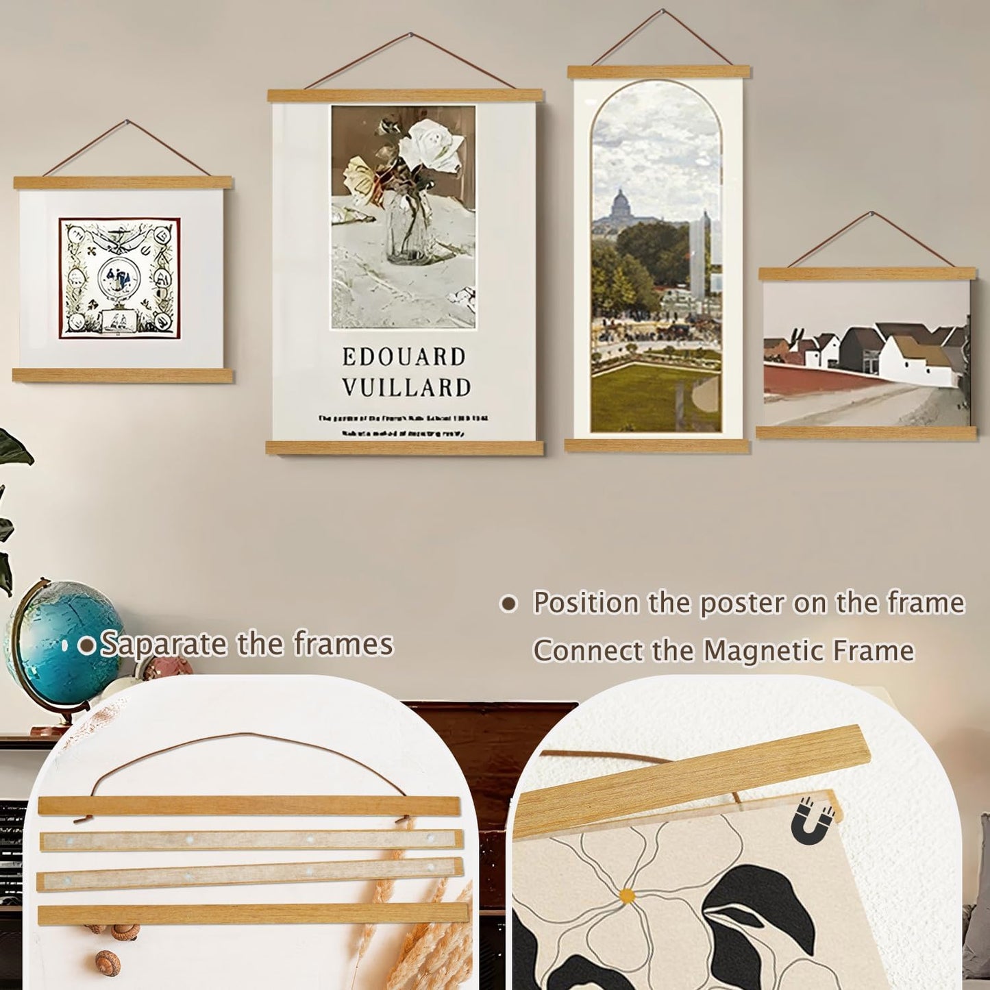 Artmag Magnetic Poster Hanger Frame, 28x22 28x40 28x29 Light Wood Wooden Magnet Canvas Artwork Print Poster Hangers Frames Hanging Kit (Teak Wood, 28")