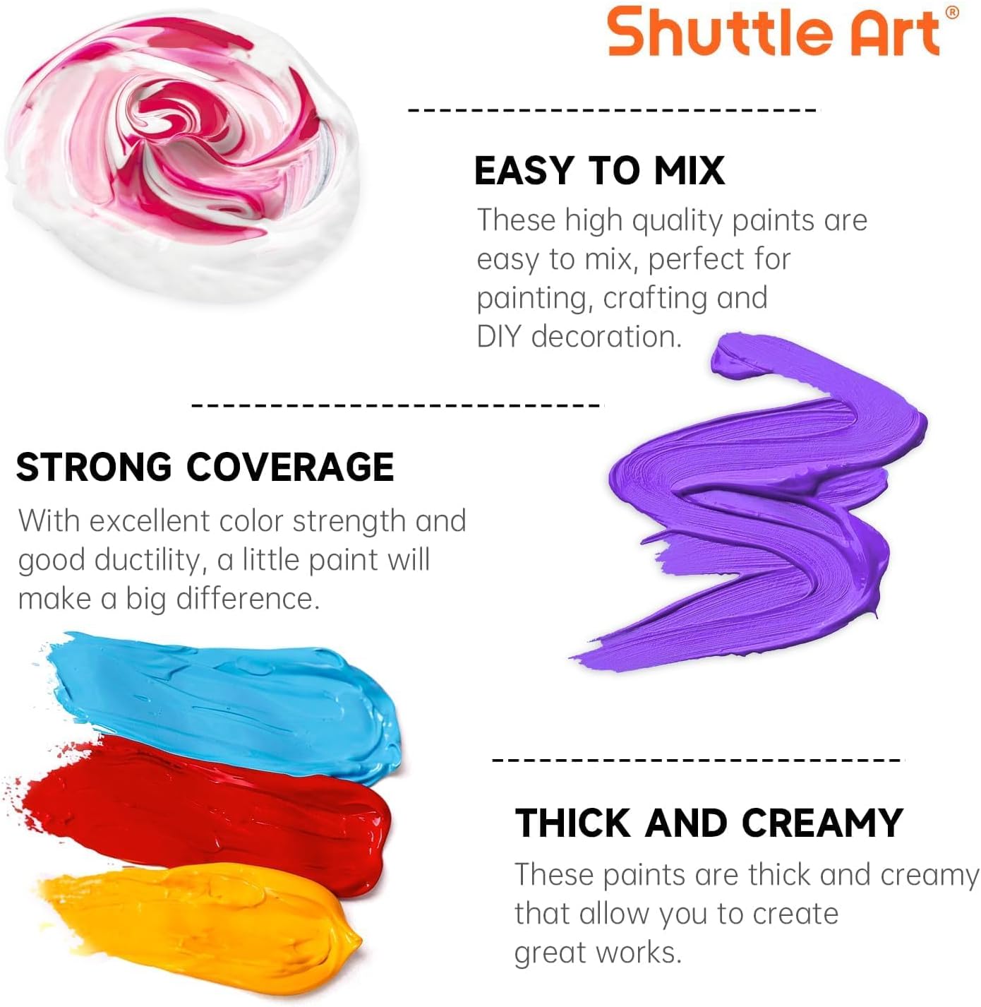 Shuttle Art Acrylic Paint, 24 Colors Acrylic Paint Bottle Set, 250ml/8.45oz Each, Rich Pigments, High Viscosity, Bulk for Artists, Beginners and Kids Painting on Rocks Crafts Canvas Wood