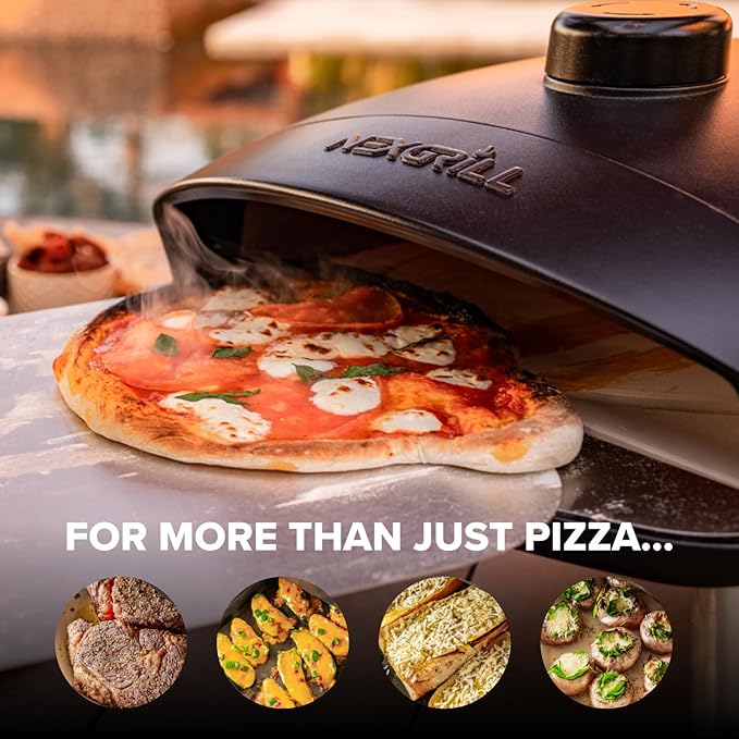 Nexgrill Ora 12" Tabletop Propane Pizza Oven, Cast Aluminum Frame, 14,000BTUs, Portable Gas Pizza Cooker with Foldable Legs, Wood Pellet Smoker Box, Rotating Cordierite Pizza Stone - 820-02003