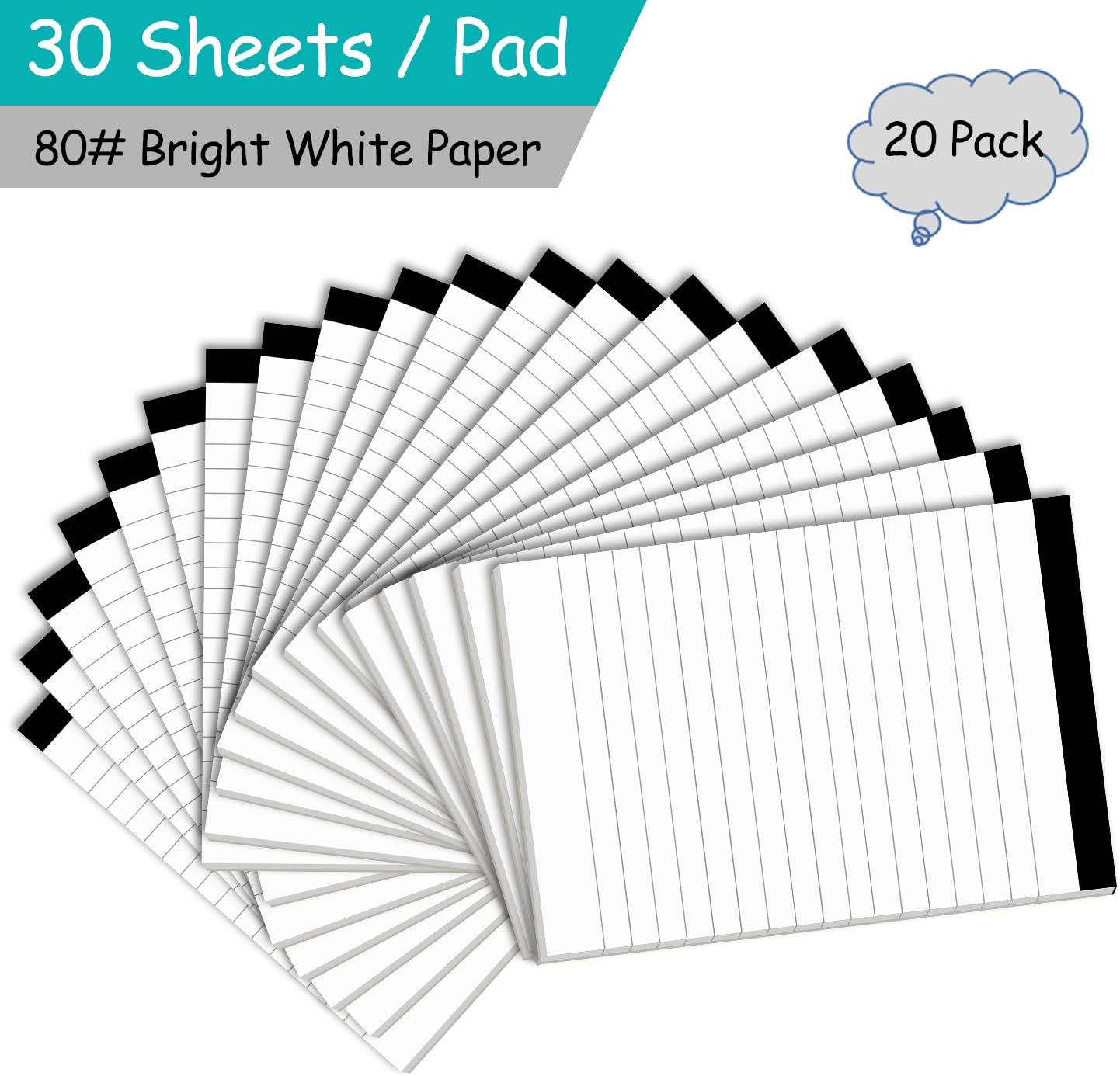 Notepads Bulk for Daily Planning and Organization of Work – 4 x 6-inches Ruled Pages – Thick Bright White Paper – 30 Pages – Note Pads College Ruled – Pack of 20