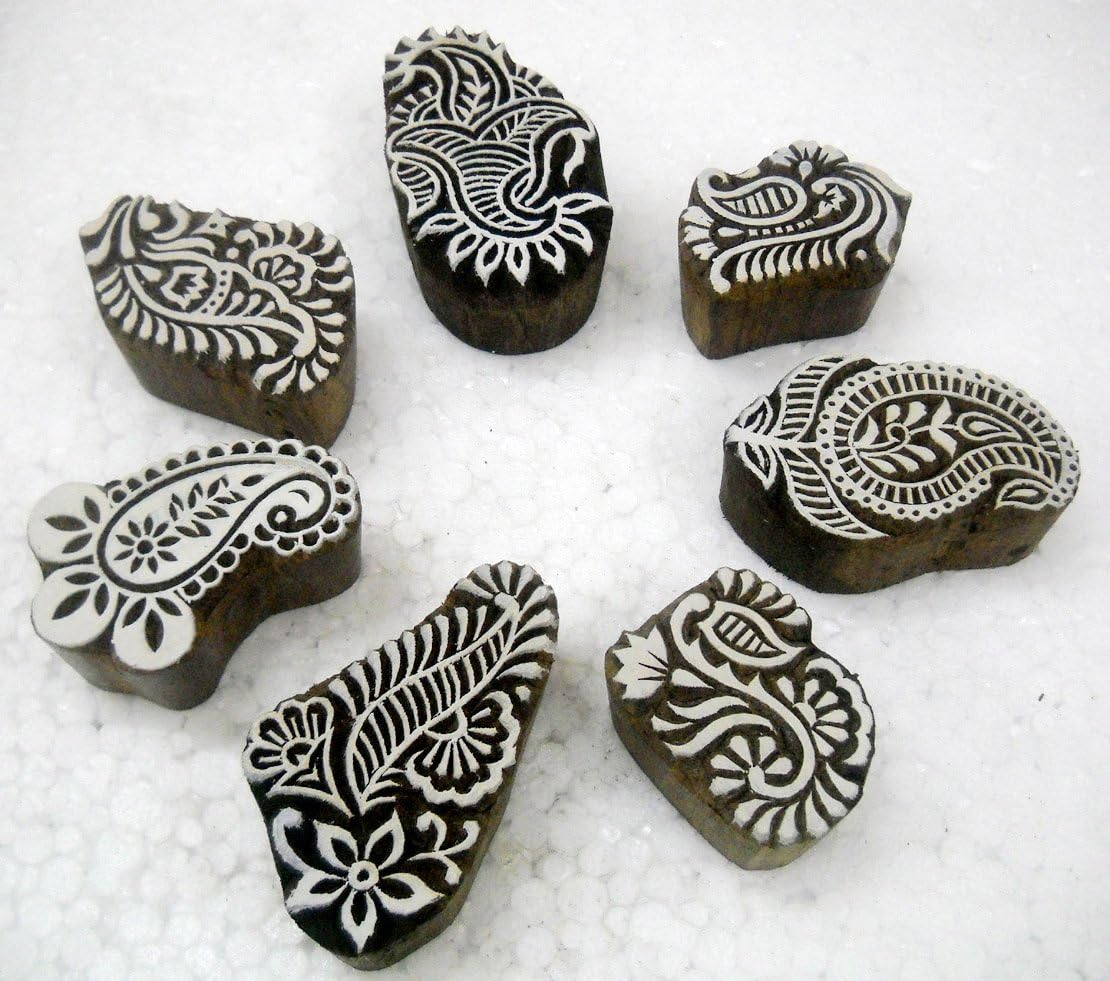 Wholesale Pack of Seven Paisley Design Wooden Block Stamps/Tattoo/Indian Textile Printing Blocks