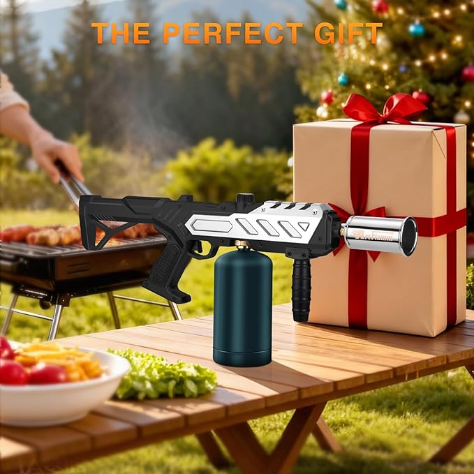Powerful Propane Torch Gun, Kitchen Grill Torch with Detachable Design, Adjustable Flamethrower Torch Burner for Searing Steak, BBQ, Welding, Camping Charcoal Lighter(Tank Not Included)