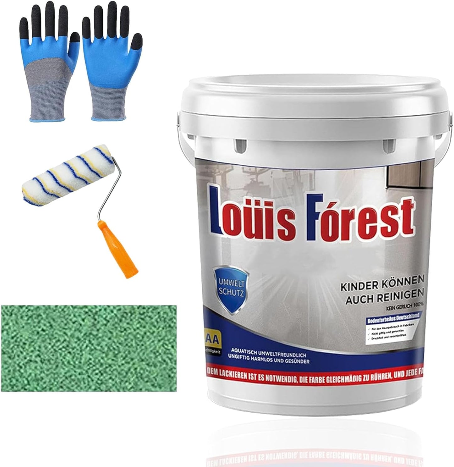 Louis Forest Epoxy Floor Paint, High-Gloss Marble Effect Coating, Epoxy Colored Sand Floor Paint, Wear-Resistant and Non-Slip for Indoor Outdoor (1KG-Green)