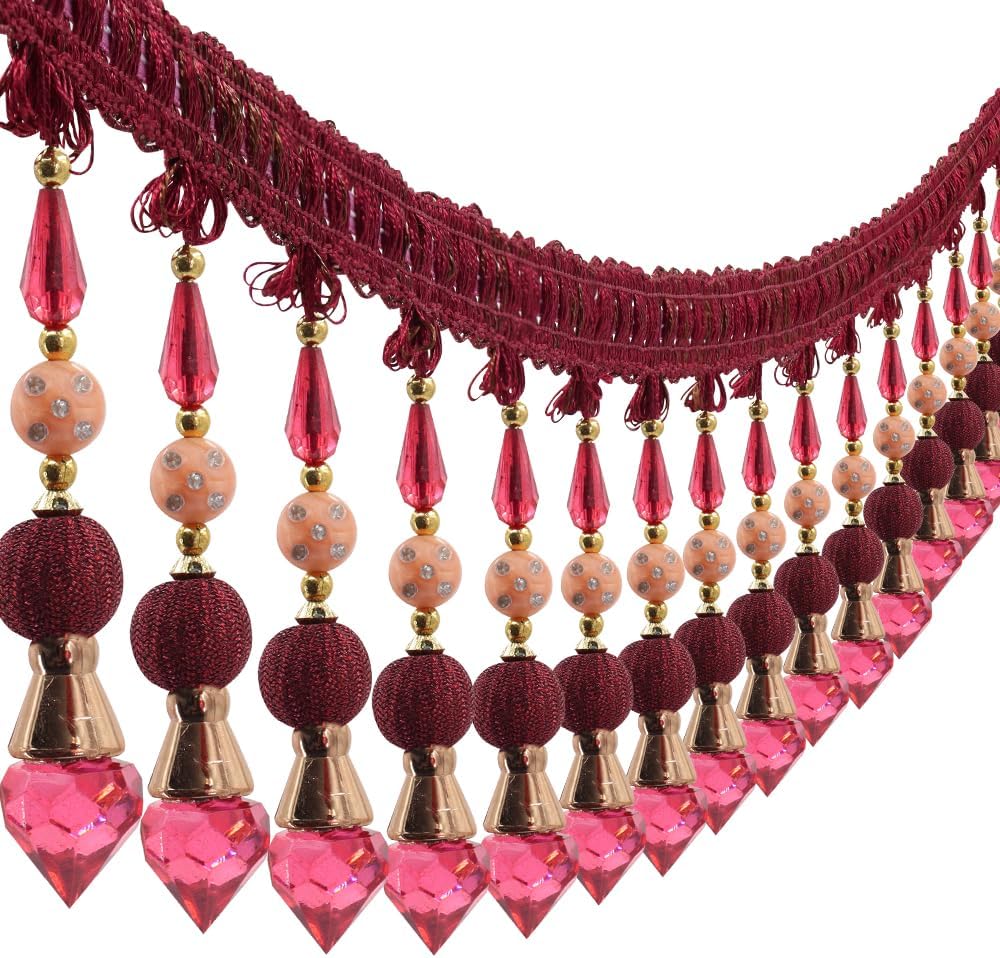 3yards Beading Fringe Trimming Long Beads Tassel Curtain Trim Ribbon Trim for Cover Edge Decorative (red)