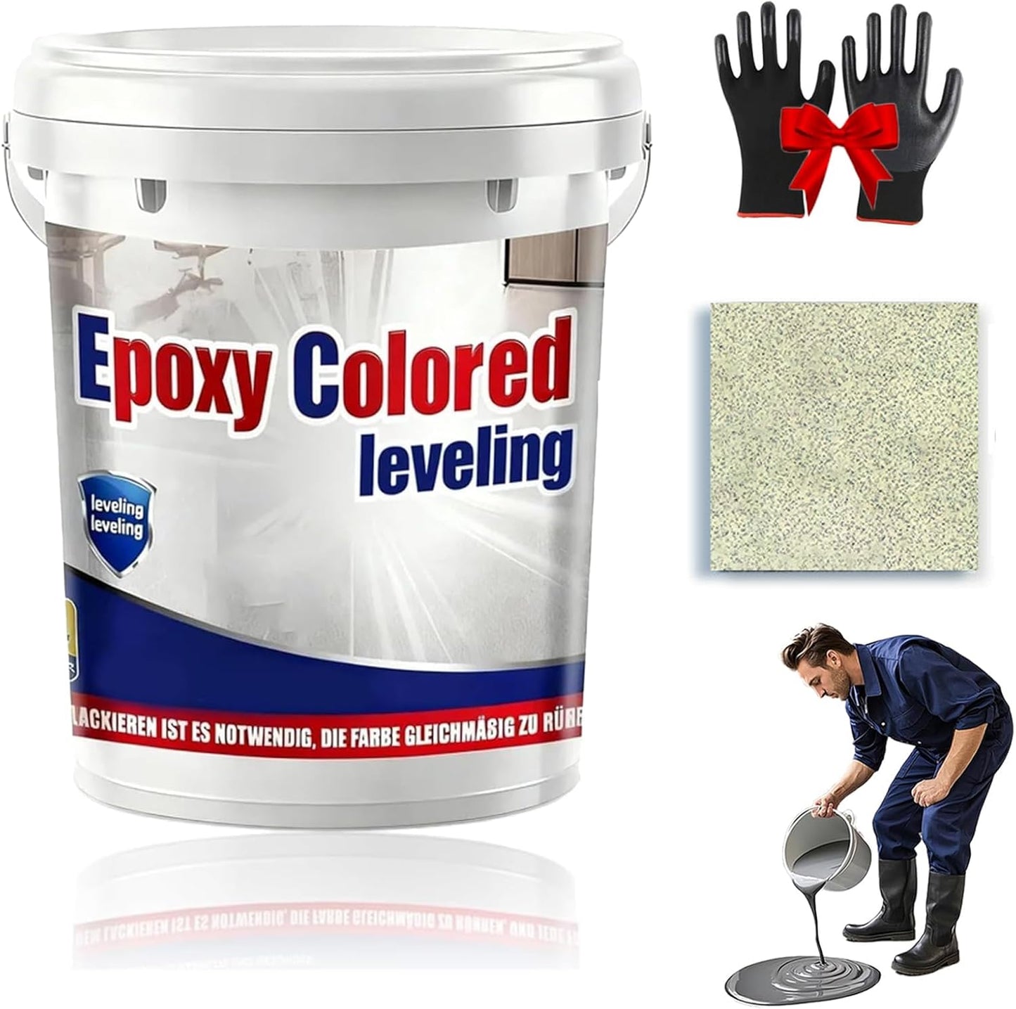 Epoxy Floor Paint, Epoxy Colored Sand Floor Paint, High-Gloss Marble Effect Self-Leveling Coating, Waterproof, Non-Slip, Ultra-Durable for Garage, Basement, Wood Floors (Beige,8.8Ib)
