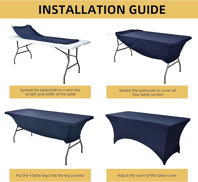 10-Pack 6ft Spandex Table Covers for Rectangle Standard Folding Tables - Wrinkle Resistant Stretch Tablecloths - Ultimate Fitted Table Protector for Parties, Banquet, Wedding