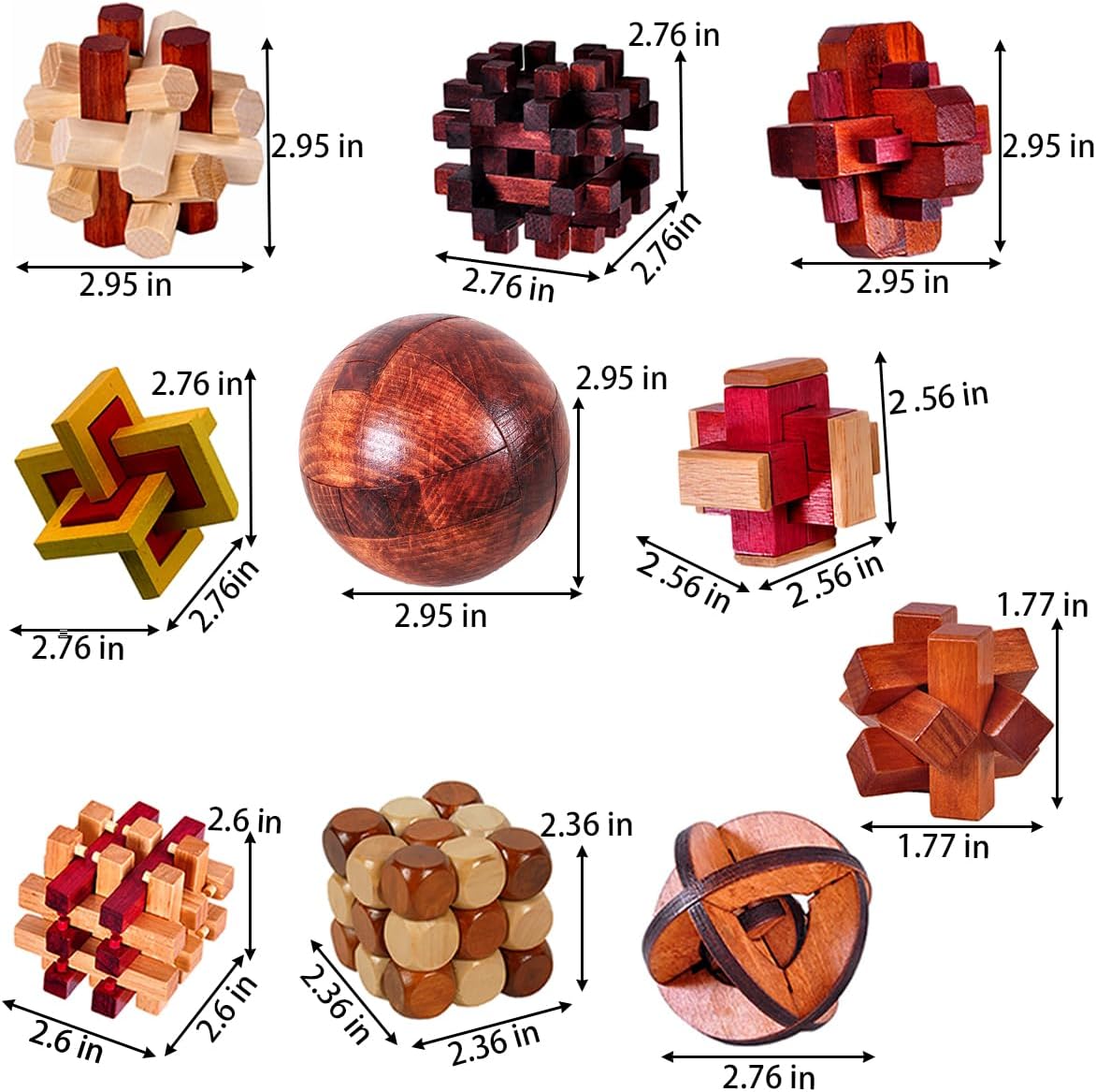 18 Pack Wooden Brain Teaser Puzzles Wooden Burr Puzzles Brain Teaser Puzzle with Gift Packing Box Magic Puzzle Games Toys for Kids and Adults by AHYUAN (Classical Wood)