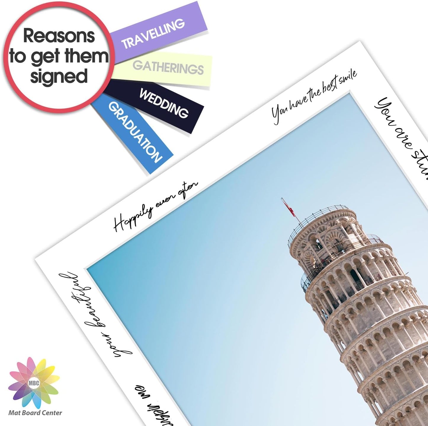 MBC Mat Board Center, 5 Pack 8x10 for 7x9 White Picture Mats Frame Mattes, Bevel Cut, Acid Free, 4-ply Thickness