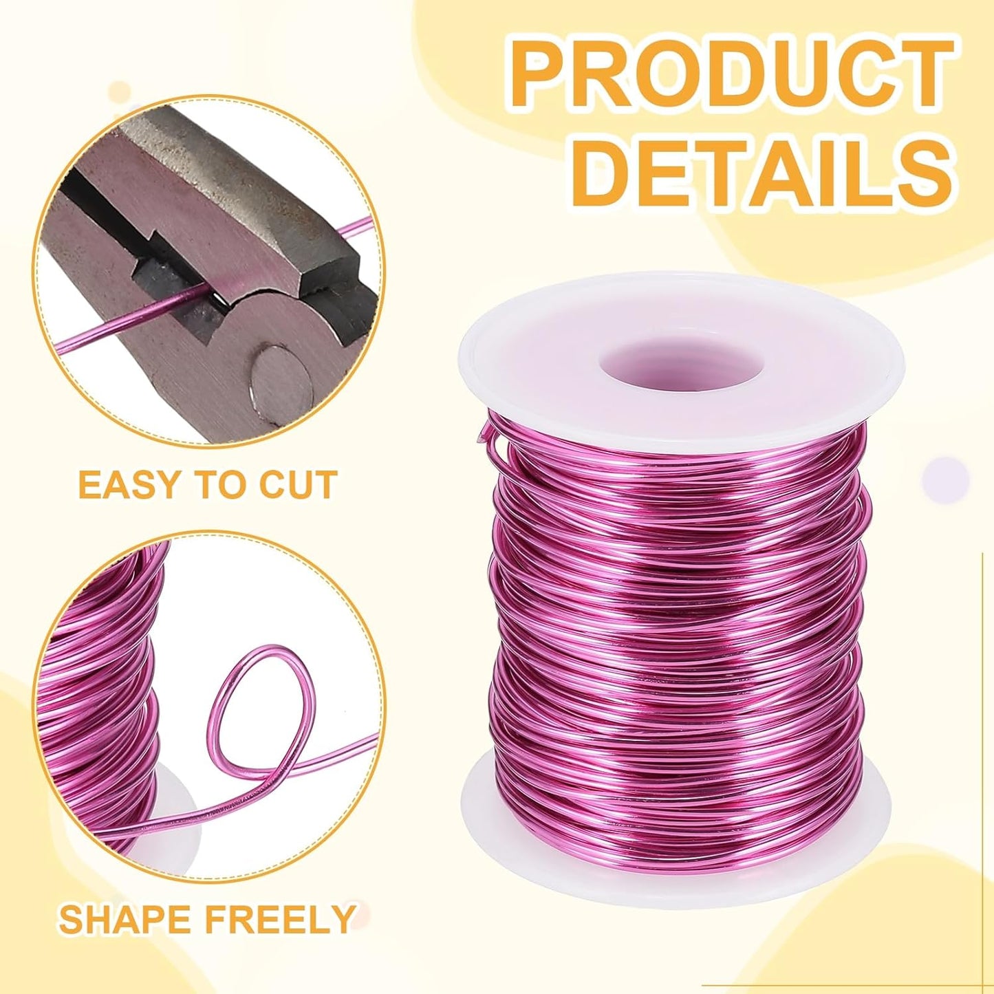 uxcell 16 Gauge / 1.5mm Anodized Aluminum Wire for Jewelry Craft Making, 102 Feet Bendable Flexible Wire for DIY Home Decor Gardening Sculpture, Dark Pink