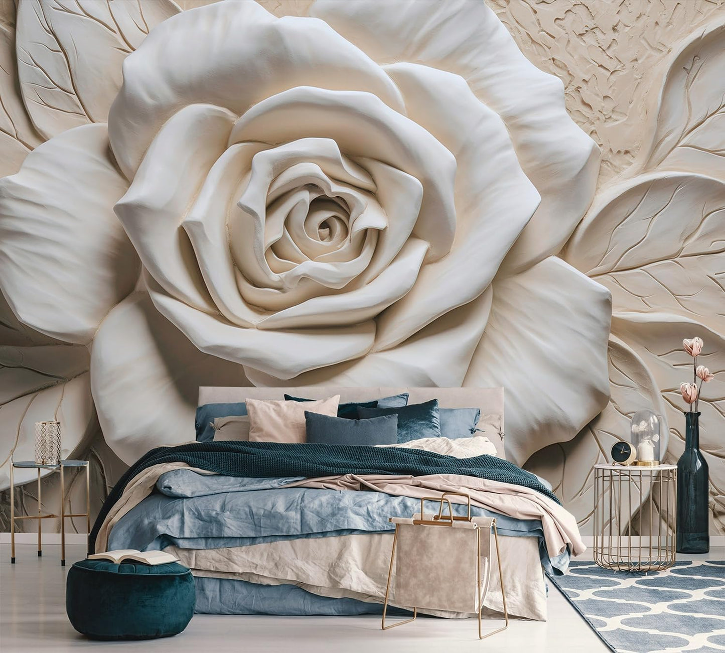 AFZEVEB-3D Rose Flower Wallpaper Large Floral Wall murals for Bedroom 136"x96"(Not Peel and Stick)