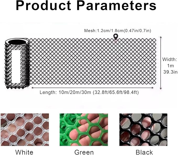 39.3″ x 32.8′ Chicken Mesh Fence Roll Versatile Plastic Fencing Netting Heavy Duty Balcony Protection Safety Mesh Easy Cut for Home Décor Gardening Poultry Barrier(Size:1x20M - Mesh 1.8cm,Color:Green)