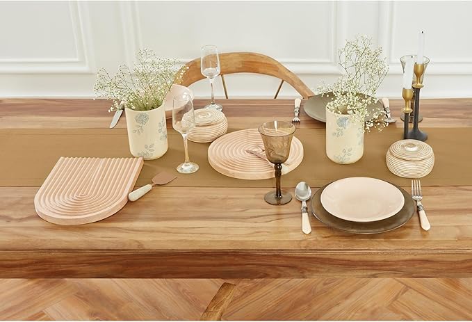 Solino Home Linen Camel Hemstitch Table Runner 48 Inches - 100% Pure Linen Small Table Runner 14 x 48 Inch Ideal for Dresser and Coffee Tables - Medium Weight