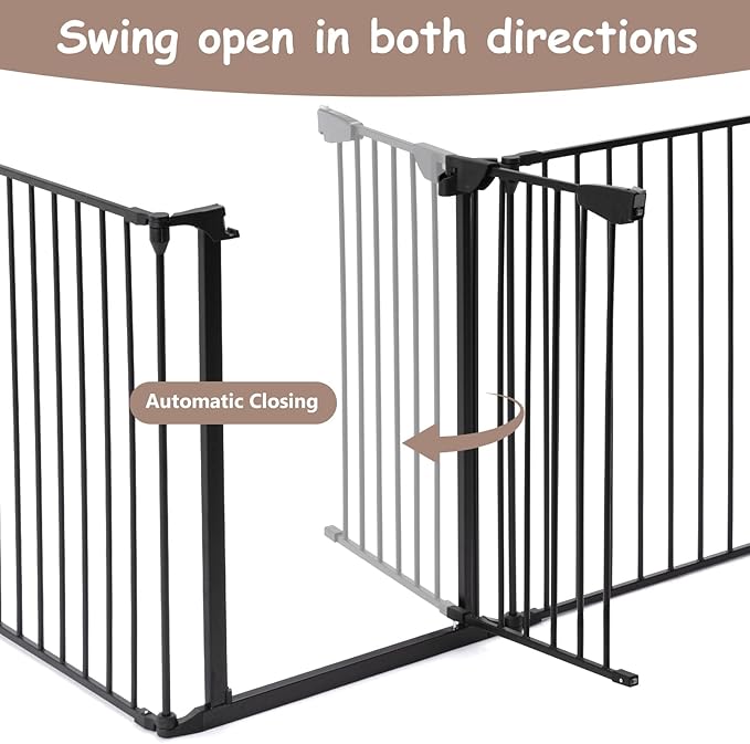 AUXSOUL 196" Extra Wide Baby Gate Metal Safety Playpen - Fireplace Fence for Toddler/Pet/Dog, Max Length 196", 8-Panel (30" H, Black)