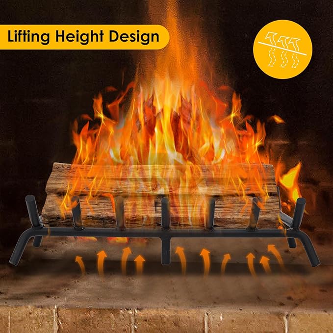 STBoo Fireplace Grate 24inch Heavy Duty - Fireplace Log Holder | Fire Place Grate Cast Iron | Wood Stove Wrought Rack | Firewood Log Fire Pit Tray for Indoor & Outdoor Kindling Tool Camping Cooking