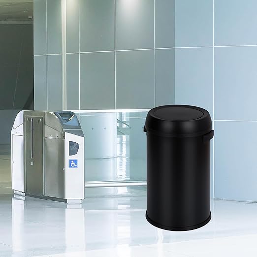 GarveeHome 17 gal/65 L Swing Top Trash Can, Stainless Steel Rubbish Bin, Commercial Grade Waste Container, Round Garbage Can for Outdoor, Home Office, Restaurant, Black