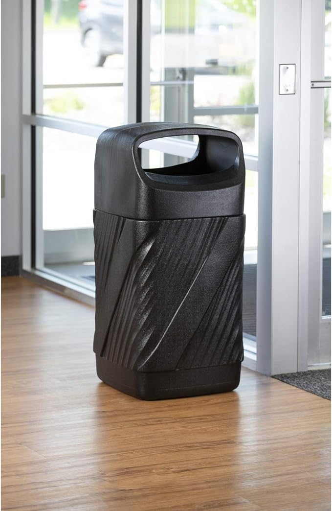 Safco Twist Trash Can, 32 Gallons, Indoor and Outdoor Use, Durable & Weather-Resistant Commercial Garbage Can, Black
