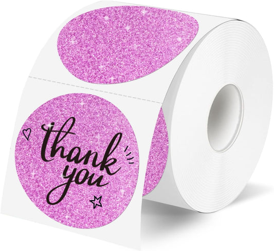 2" Holographic Thermal Label Stickers, Round Direct Thermal Label Stickers, Glitter Thermal Printer Sticker Labels for Gift Wrapping, Self-Adhesive Custom Logo Design- Glitter Pink