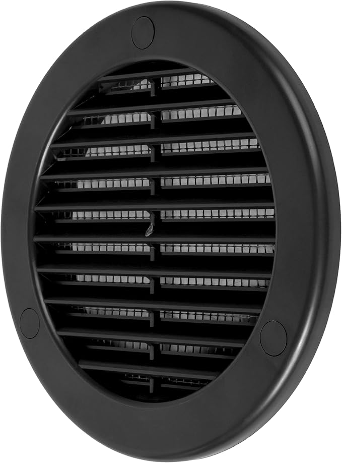 4 Inch [Opening] Black Air Vent Cover – Pack of 10 – Plastic Round Air Vent Grill Cover for Wall or Ceiling, Built-in Mesh Screen/HVAC Return Air Register – Modern Louvered Design