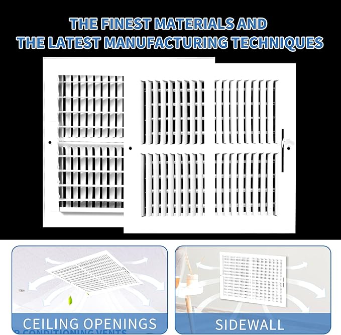 12x12 Vent Register [Duct Opening], Vent Covers for Home Ceiling, Two-Way Ventilation Register, Adjustable Solid Steel Wall Register Vent Cover (12"W x 12"H [Duct Opening])