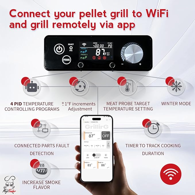 WiFi PID Rectangular Pellet Grill Controller Replacement for Pit Boss 440-1600, Navigator, Sportsman, Mahogany, Competitiion, Pro Series – App-Enabled Thermostat Control Panel
