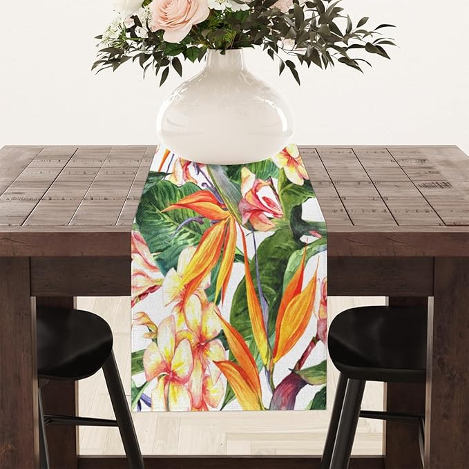 Tropical Exotic Flowers Bird Paradise Table Runner Kitchen Dining Table Runner 13*72in Table Center Decor for Indoor Outdoor Home Holiday Party