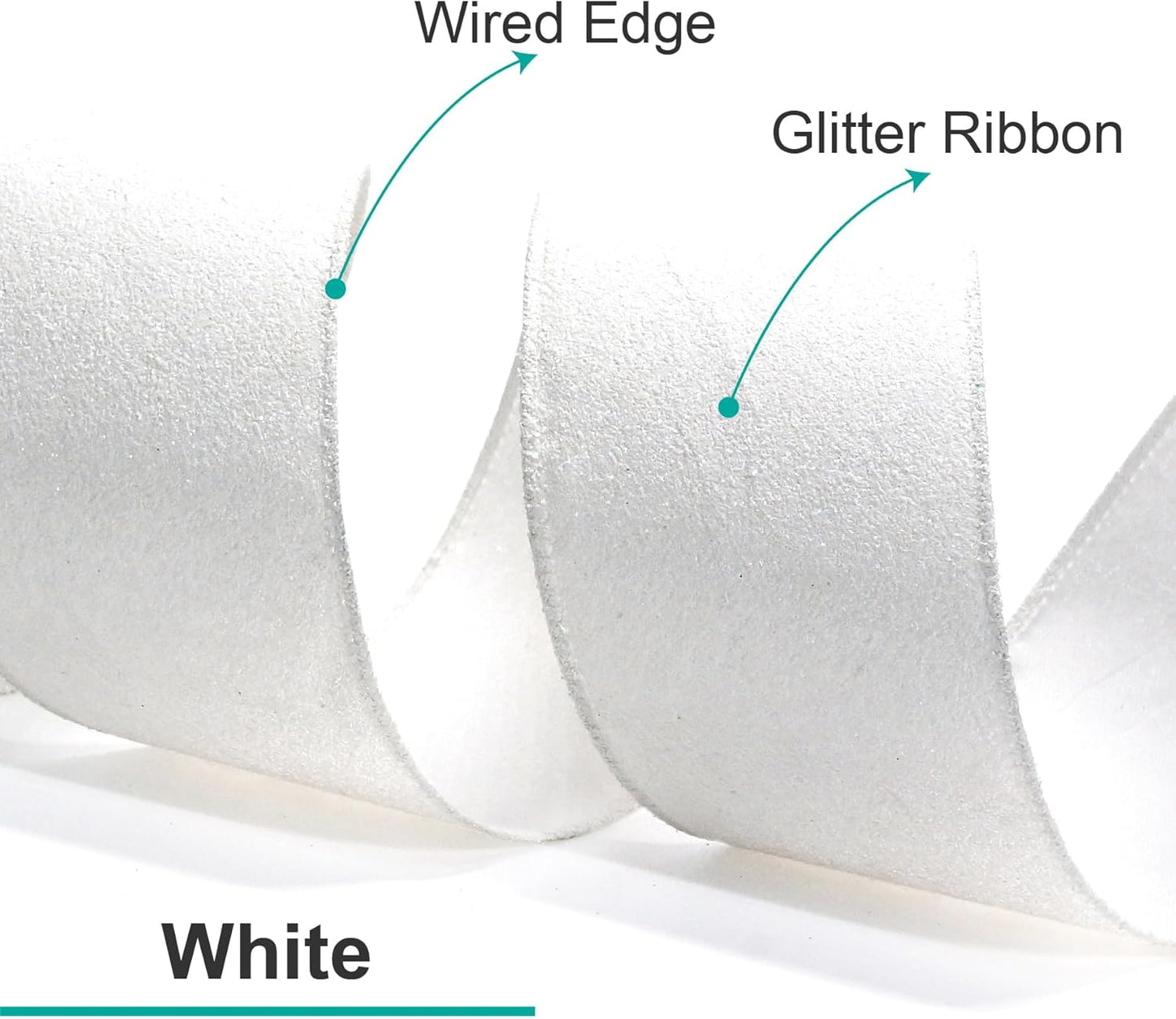 CT CRAFT LLC Glitter Wired Ribbon 4" x 10 Yards White for Christmas Home Decor Bow Gift Wrapping DIY Crafts Wreath