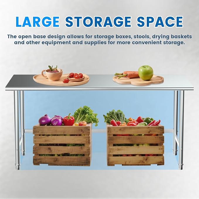 Treshin Stainless Steel Work Table Open Base 24" X 60", Commercial Heavy Duty Prep Table for Kitchen, Restaurant, Home, Hotel, Laundry