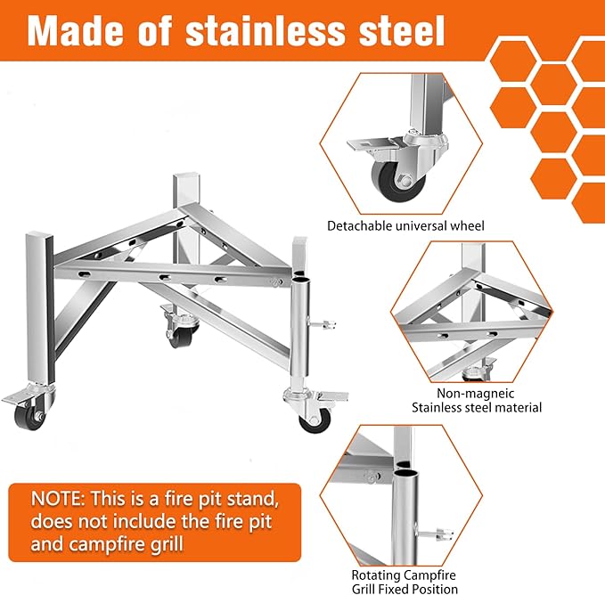 Universal Firepit Stand for 15" 17" 19.5" 22" 25" 27" FirePit, Stainless Steel Camping Fire Pit Stand for Solo Stove Ranger, Bonfire, Yukon, Outdoor Fireplace Accessory for Solo Stove & Other Fire Pit