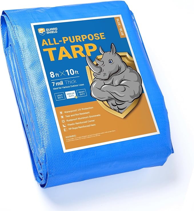 GUARD SHIELD Blue Tarp Waterproof 8x10 Feet Medium Duty All Purpose Poly Tarps Cover 7mil