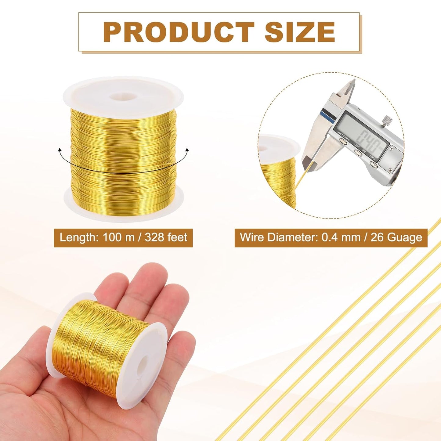 PATIKIL 26 Guage/ 0.4 mm 328 Feet Jewelry Craft Wire, 2 Pcs Copper Beading Wires with Plier for Beading Jewelry Making Supplies Earrings Bracelets Accessories Sculptures Gardening, Gold